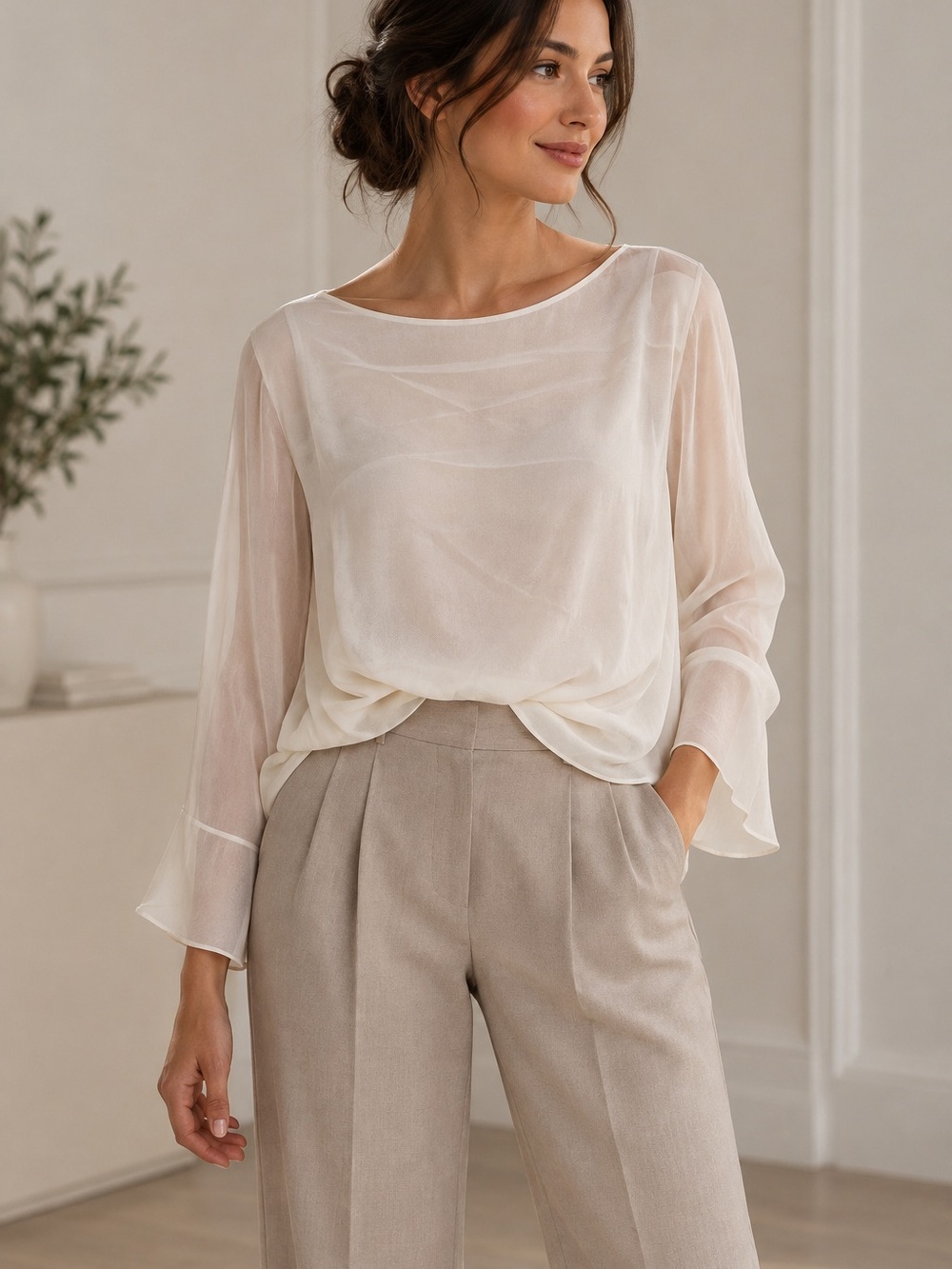 🌻MAKE OFFER  Elizabeth and James 100% Silk Sheer Ivory Flutter Sleeve Blouse MD